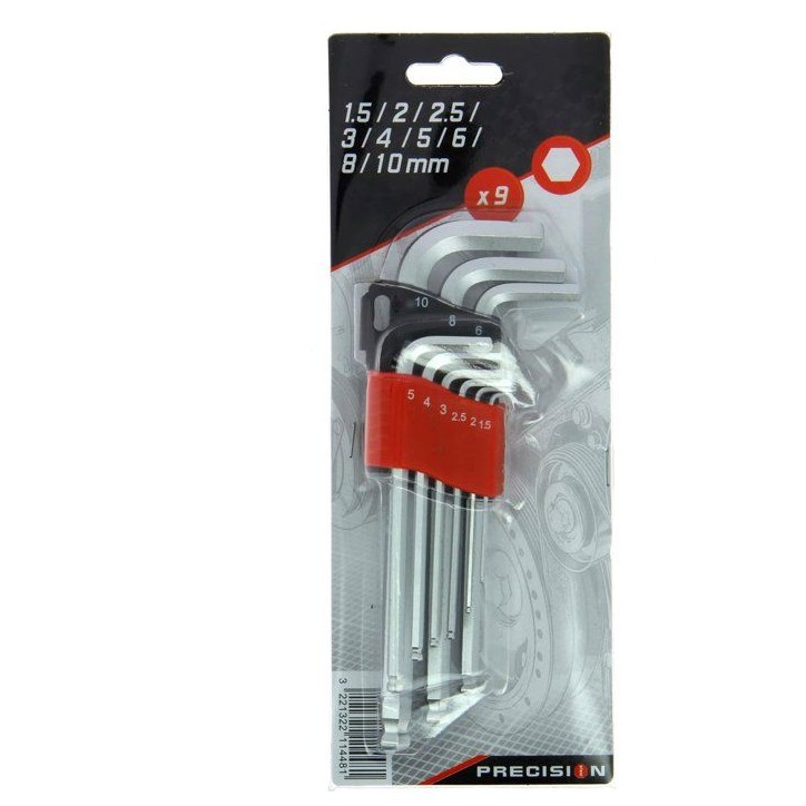 9 Clés hexagonales 1,5 a 10 mm - PRECISION STEEL 9 Clés hexagonales 1,5 a 10 mm - PRECISION STEEL