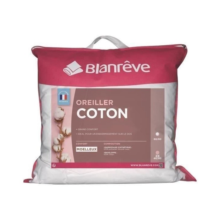 BLANREVE Oreiller en coton - 60 x 60 cm - Blanc BLANREVE Oreiller en coton - 60 x 60 cm - Blanc