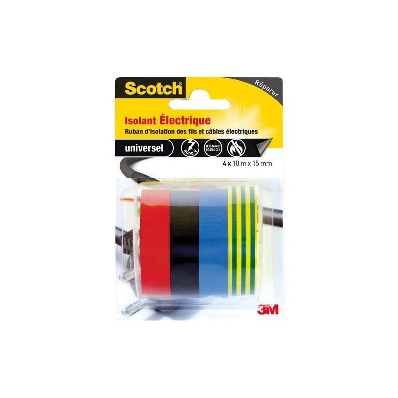 3M 4 rouleaux de ruban adhésif - 10 m x 15 mm - Isolant électrique
