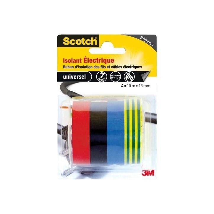 3M 4 rouleaux de ruban adhésif - 10 m x 15 mm - Isolant électrique