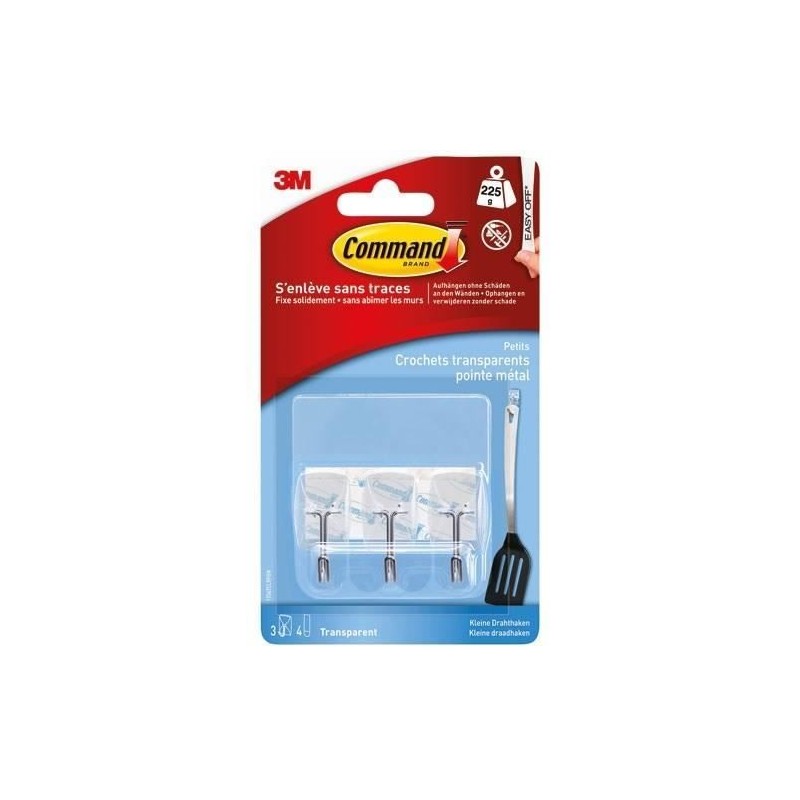 3M COMMAND Crochet clear - Pointe en métal - Petit modele
