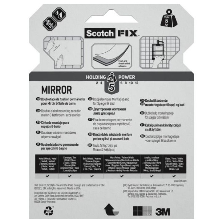 3M Ruban adhésif double face miroir - 1,5mx19mm 3M Ruban adhésif double face miroir - 1,5mx19mm