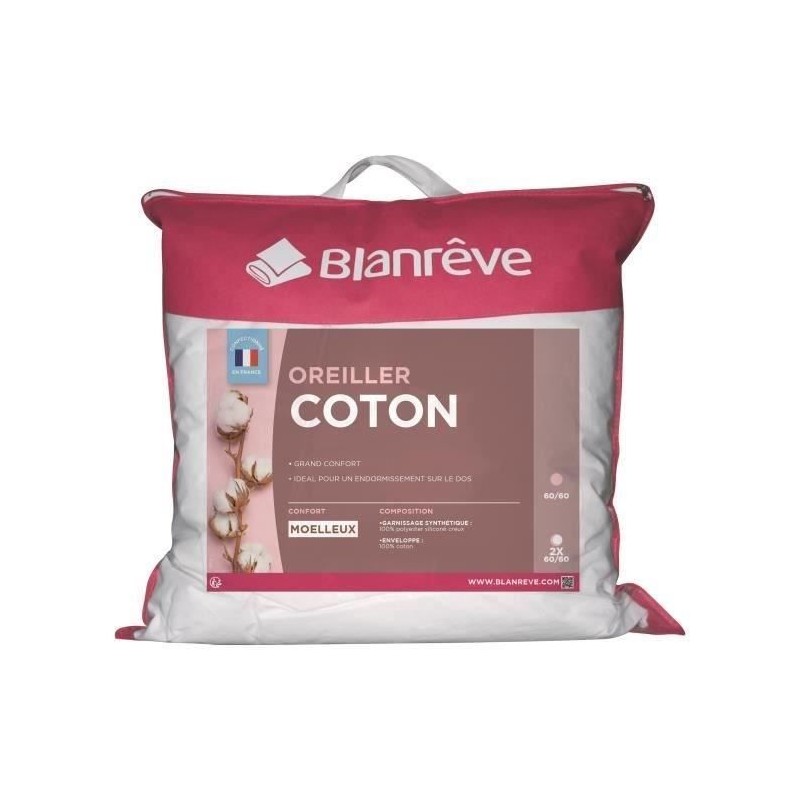 BLANREVE Lot de 2 Oreillers en coton - 60 x 60 cm - Blanc BLANREVE Lot de 2 Oreillers en coton - 60 x 60 cm - Blanc