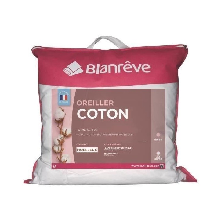 BLANREVE Lot de 2 Oreillers en coton - 60 x 60 cm - Blanc
