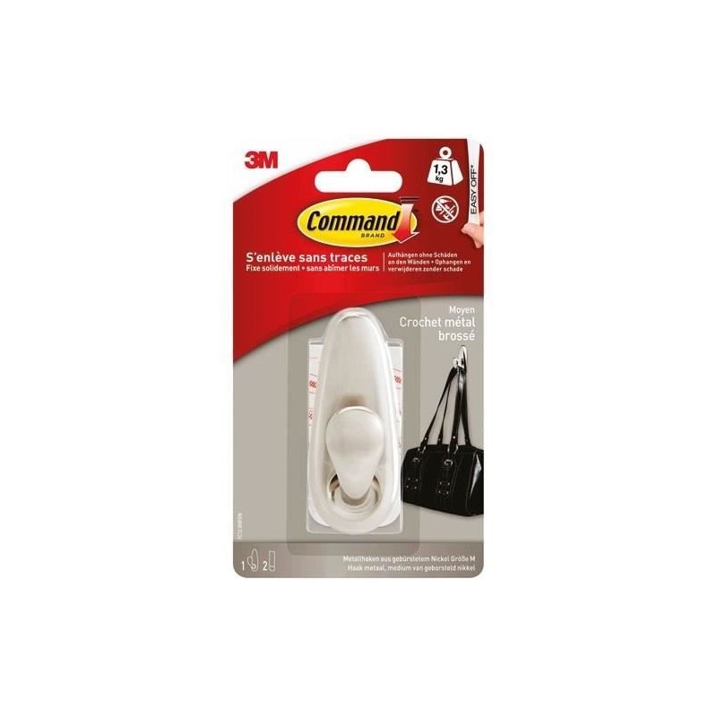3M Crochet Métal Déco Nickel Brossé - Moyen Modele
