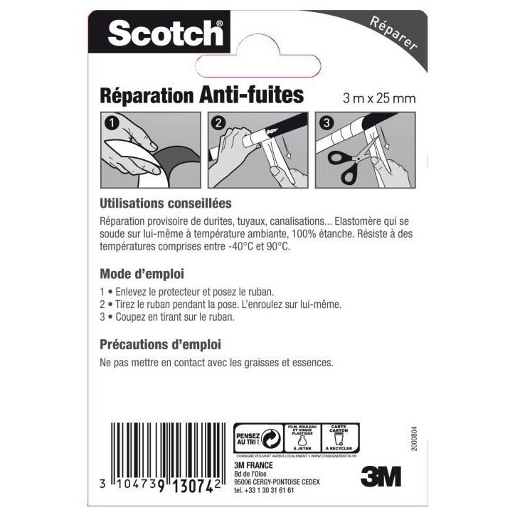 3M SCOTCH Ruban adhésif auto-amalgamant - 3 m x 25 mm - Noir 3M SCOTCH Ruban adhésif auto-amalgamant - 3 m x 25 mm - Noir