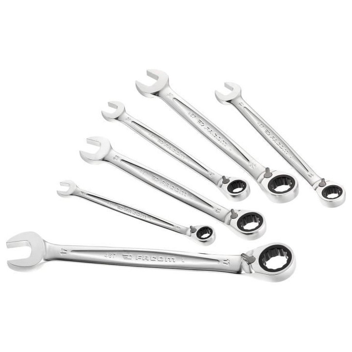 Coffret de 6 clés mixtes a cliquets FACOM -467B.JE6PB - Ouvertures de 8 a 17 mm - Cliquet 5° - oeil Profil 12 pans OGV Coffret de 6 clés mixtes a cliquets FACOM -467B.JE6PB - Ouvertures de 8 a 17 mm - Cliquet 5° - oeil Profil 12 pans OGV