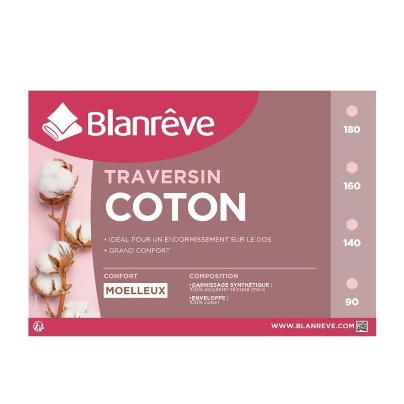 BLANREVE Traversin en coton - 160 cm - Blanc BLANREVE Traversin en coton - 160 cm - Blanc