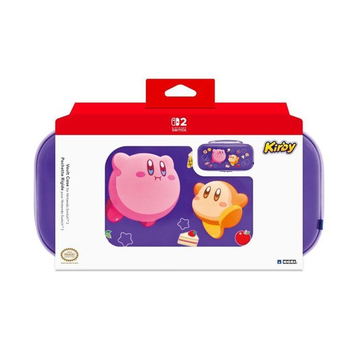 Pochette rigide de protection - HORI - Nintendo Switch 2 - Rangement accessoires et jeux - Motif Kirby et Waddle Dee - Violet