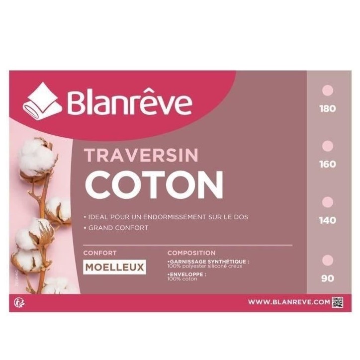 BLANREVE Traversin en coton - 180 cm - Blanc