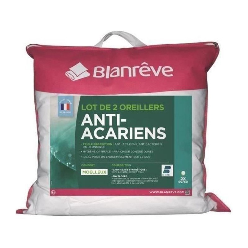 BLANREVE Lot de 2 Oreillers Triple Protection - 60 x 60 cm - Blanc BLANREVE Lot de 2 Oreillers Triple Protection - 60 x 60 cm - Blanc