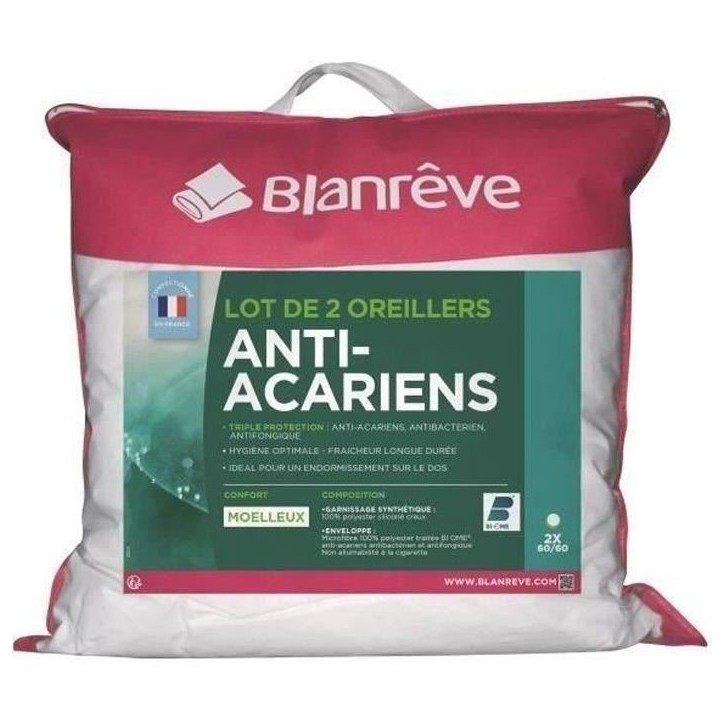 BLANREVE Lot de 2 Oreillers Triple Protection - 60 x 60 cm - Blanc BLANREVE Lot de 2 Oreillers Triple Protection - 60 x 60 cm - Blanc