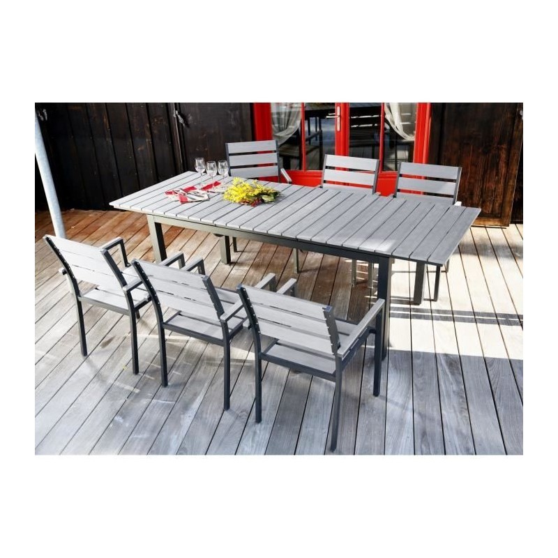 Ensemble table extensible de jardin 180 - 240 cm + 6 fauteuils alumini