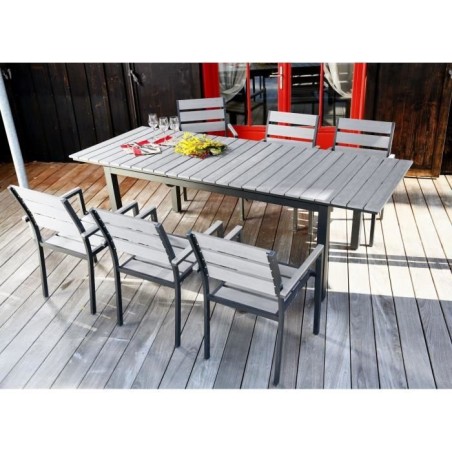 Ensemble table extensible de jardin 180 - 240 cm + 6 fauteuils alumini