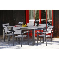 Ensemble table extensible de jardin 180 - 240 cm + 6 fauteuils aluminium
