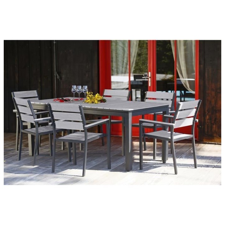 Ensemble table extensible de jardin 180 - 240 cm + 6 fauteuils aluminium Ensemble table extensible de jardin 180 - 240 cm + 6 fauteuils aluminium