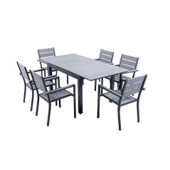 Ensemble table extensible de jardin 180 - 240 cm + 6 fauteuils alumini