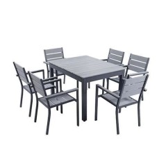 Ensemble table extensible de jardin 180 - 240 cm + 6 fauteuils alumini