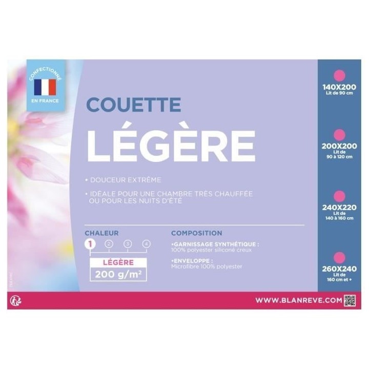 BLANREVE Couette légere en microfibre - 220 x 240 cm - Blanc BLANREVE Couette légere en microfibre - 220 x 240 cm - Blanc