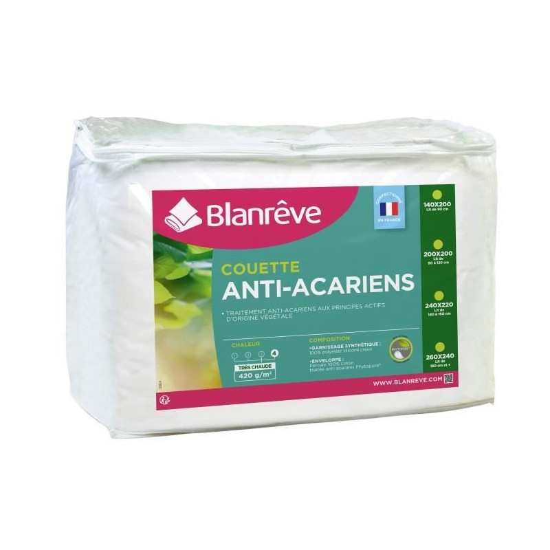 BLANREVE Couette tres chaude Percale - Anti-acariens - 420g/m² - 200x BLANREVE Couette tres chaude Percale - Anti-acariens - 420g/m² - 200x