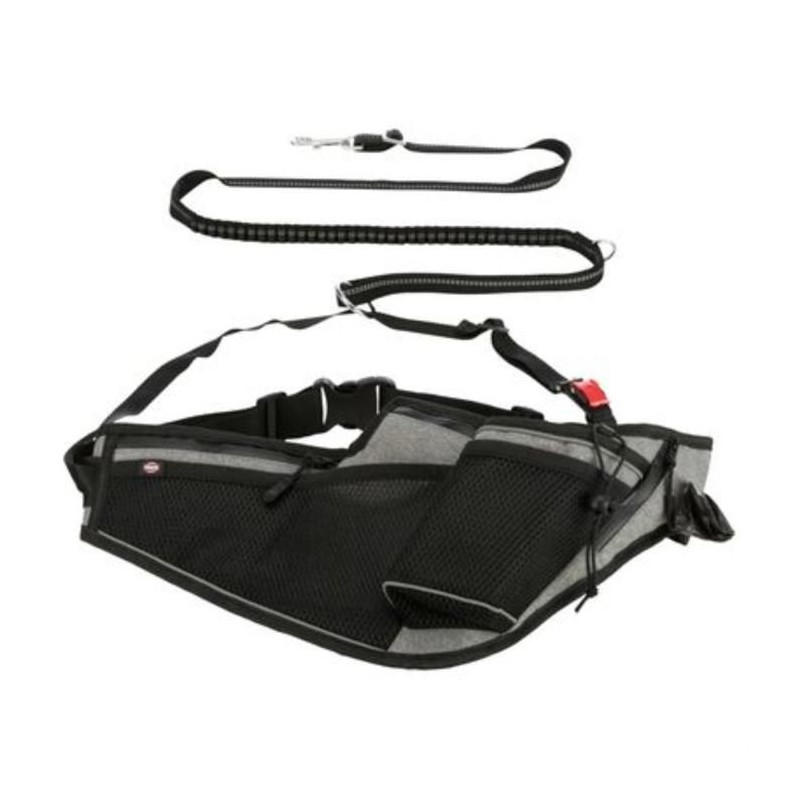 Ceinture jogging chien - 70–130 cm - laisse 1,15–1,50 m - noir gri
