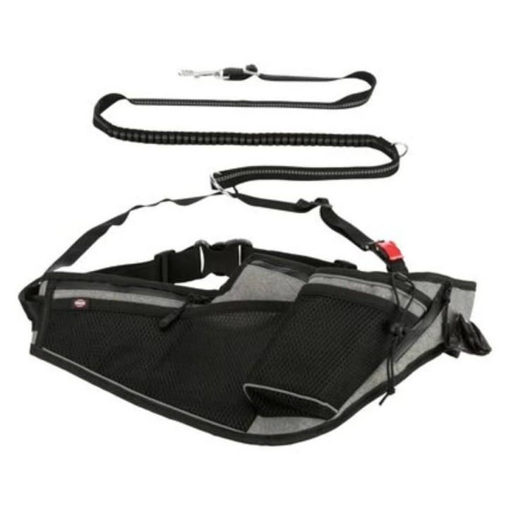 Ceinture jogging chien - 70–130 cm - laisse 1,15–1,50 m - noir gris