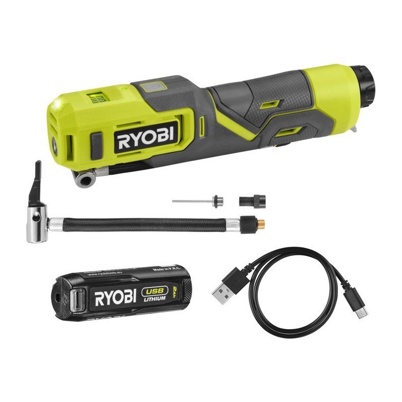 RYOBI Gonfleur 4V USB Lithium pneus vélo ballons - batterie 2Ah + cha