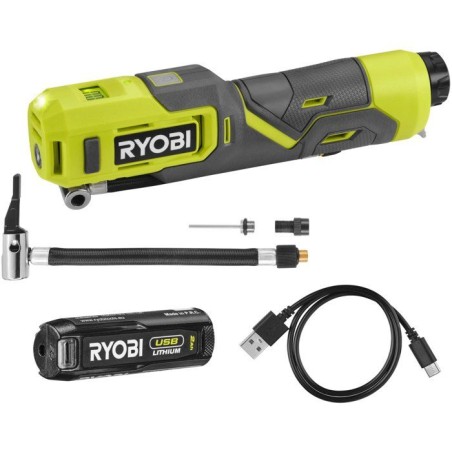 RYOBI Gonfleur 4V USB Lithium pneus vélo ballons - batterie 2Ah + cha