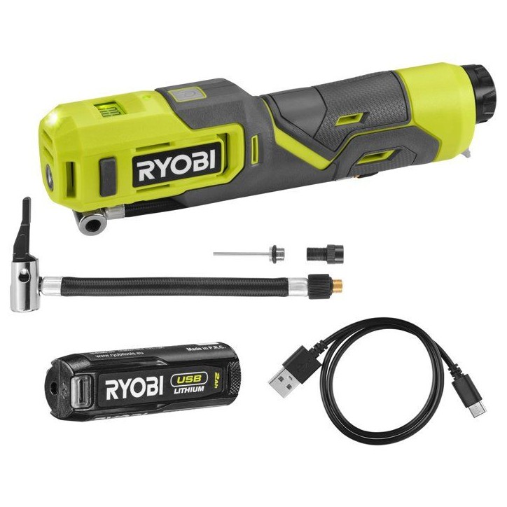 RYOBI Gonfleur 4V USB Lithium pneus vélo ballons - batterie 2Ah + chargeur - RI4-120G RYOBI Gonfleur 4V USB Lithium pneus vélo ballons - batterie 2Ah + chargeur - RI4-120G