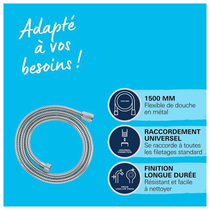 Flexible de douche - GROHE - VitalioFlex - 1,5 m - Métal - Chromé Flexible de douche - GROHE - VitalioFlex - 1,5 m - Métal - Chromé