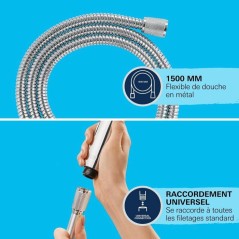 Flexible de douche - GROHE - VitalioFlex - 1,5 m - Métal - Chromé