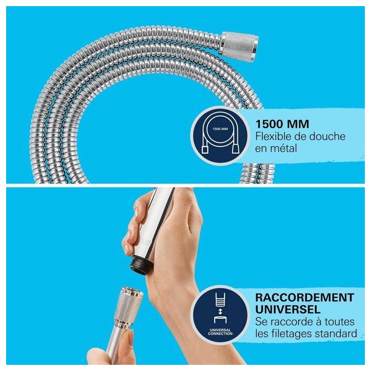 Flexible de douche - GROHE - VitalioFlex - 1,5 m - Métal - Chromé Flexible de douche - GROHE - VitalioFlex - 1,5 m - Métal - Chromé