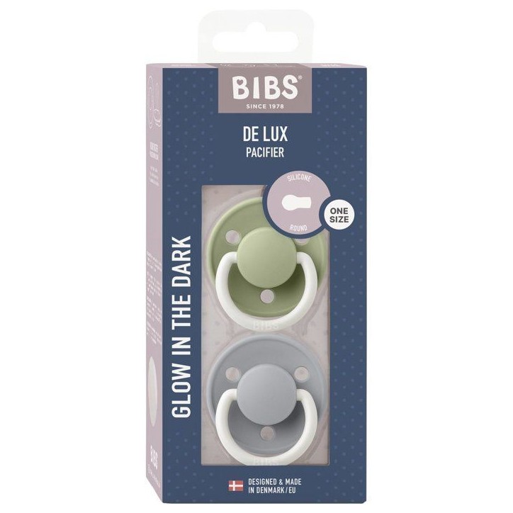 Sucette bébé - BIBS - DeLux - Embout rond - Pack de 2 - Silicone - Taille unique phosphorescent Sage Cloud Sucette bébé - BIBS - DeLux - Embout rond - Pack de 2 - Silicone - Taille unique phosphorescent Sage Cloud