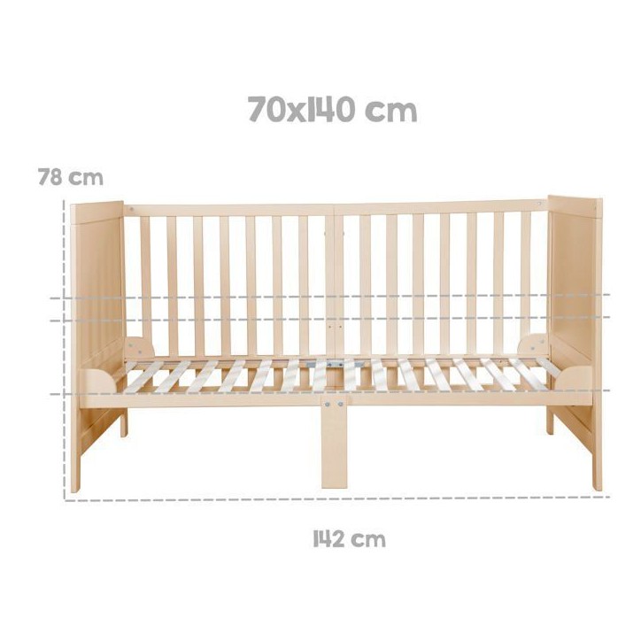 Lit bébé évolutif - 70 x 140 cm - ROBA - EASY SLEEP - Bois naturel Lit bébé évolutif - 70 x 140 cm - ROBA - EASY SLEEP - Bois naturel