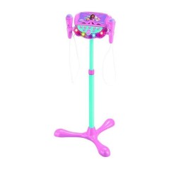 Microphone Gabby et la maison magique sur pied ajustable lumineux avec enceinte, 2 Micros et Effets vocaux, Enceinte Bluetooth