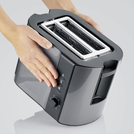 Grille-pain compact 2 fentes - SEVERIN - AT 9573 - Toaster compact - Réglage brunissage - Fonction décongélation - inox/noir