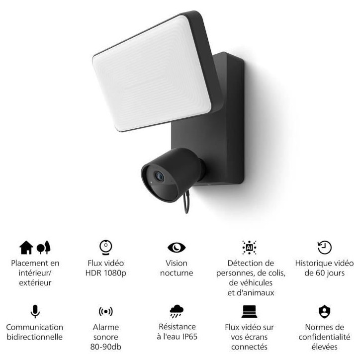 Projecteur avec caméra de sécurité intelligente extérieure - Philips Hue - Secure - 1080P - Intégrée - Conversation bidire Projecteur avec caméra de sécurité intelligente extérieure - Philips Hue - Secure - 1080P - Intégrée - Conversation bidire