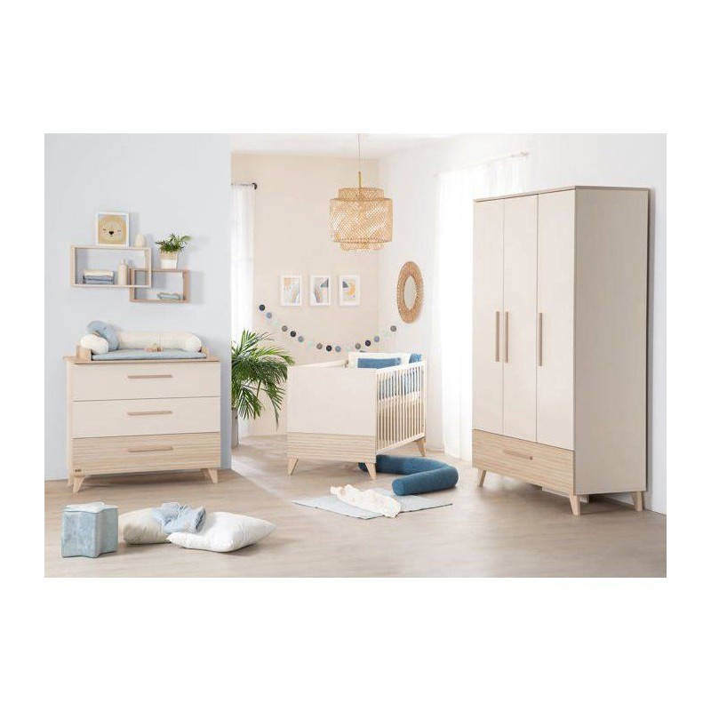 Chambre bébé trio : Lit évolutif 70 x 140 cm + Commode a langer + A