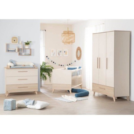 Chambre bébé trio : Lit évolutif 70 x 140 cm + Commode a langer + A