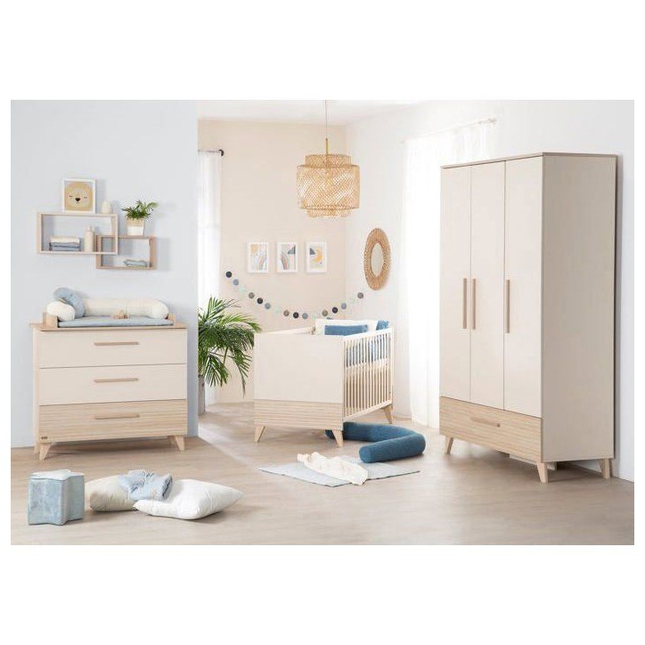 Chambre bébé trio : Lit évolutif 70 x 140 cm + Commode a langer + Armoire - SIDNEY - ROBA - Chene / Beige Chambre bébé trio : Lit évolutif 70 x 140 cm + Commode a langer + Armoire - SIDNEY - ROBA - Chene / Beige