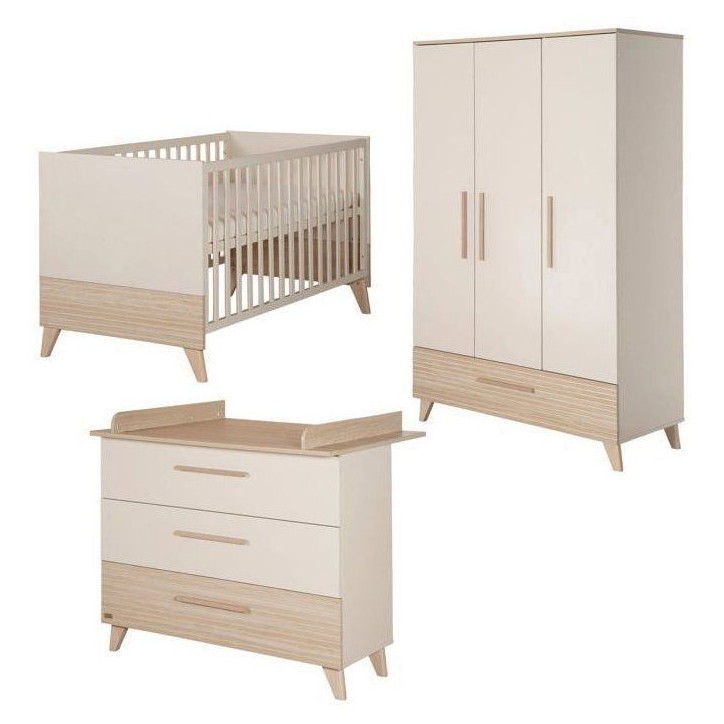 Chambre bébé trio : Lit évolutif 70 x 140 cm + Commode a langer + Armoire - SIDNEY - ROBA - Chene / Beige Chambre bébé trio : Lit évolutif 70 x 140 cm + Commode a langer + Armoire - SIDNEY - ROBA - Chene / Beige