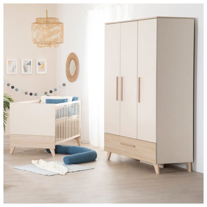 Chambre bébé trio : Lit évolutif 70 x 140 cm + Commode a langer + Armoire - SIDNEY - ROBA - Chene / Beige Chambre bébé trio : Lit évolutif 70 x 140 cm + Commode a langer + Armoire - SIDNEY - ROBA - Chene / Beige