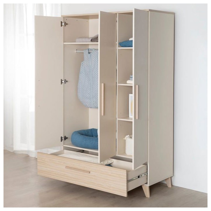 Chambre bébé trio : Lit évolutif 70 x 140 cm + Commode a langer + Armoire - SIDNEY - ROBA - Chene / Beige Chambre bébé trio : Lit évolutif 70 x 140 cm + Commode a langer + Armoire - SIDNEY - ROBA - Chene / Beige