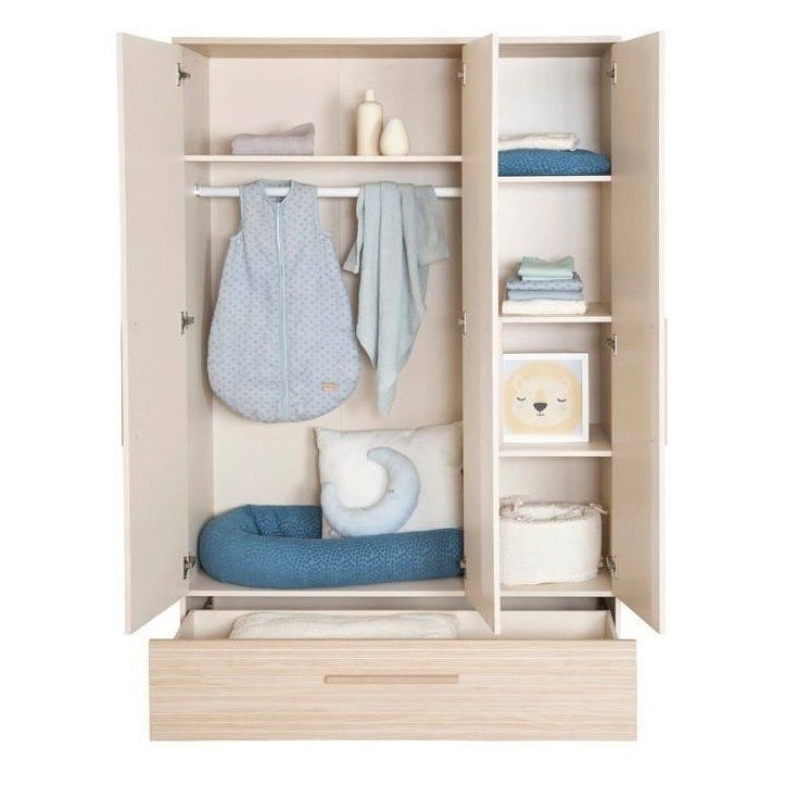 Chambre bébé trio : Lit évolutif 70 x 140 cm + Commode a langer + Armoire - SIDNEY - ROBA - Chene / Beige Chambre bébé trio : Lit évolutif 70 x 140 cm + Commode a langer + Armoire - SIDNEY - ROBA - Chene / Beige