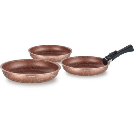 Set de 3 poeles - Tous feux dont induction - ARTHUR MARTIN - AM9811 - Ø 20, 24 et 28 cm + 1 poignée amovible - Terracotta