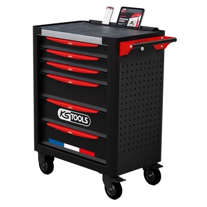 Servante d'atelier - Equipée - 6 tiroirs - KS Tools - 824.6134F - Noir - 264 outils - Fabriquée en France Servante d'atelier - Equipée - 6 tiroirs - KS Tools - 824.6134F - Noir - 264 outils - Fabriquée en France