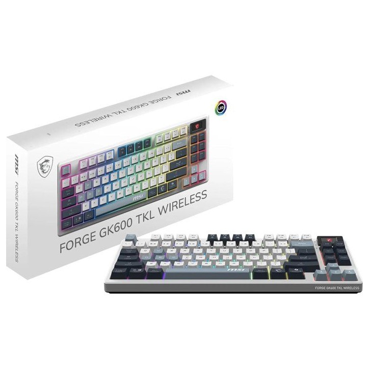 Clavier gamer sans fil - Switches mécaniques linéaires - MSI FORGE GK600 TKL Wireless - TKL - RGB - Blanc