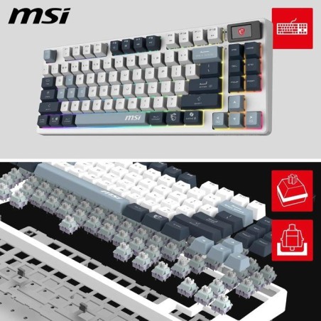 Clavier gamer sans fil - Switches mécaniques linéaires - MSI FORGE GK600 TKL Wireless - TKL - RGB - Blanc