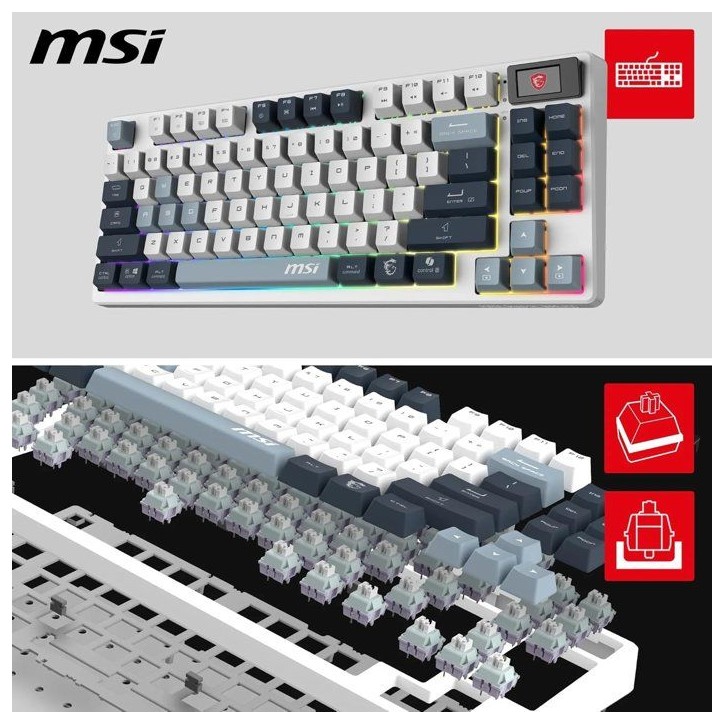 Clavier gamer sans fil - Switches mécaniques linéaires - MSI FORGE GK600 TKL Wireless - TKL - RGB - Blanc