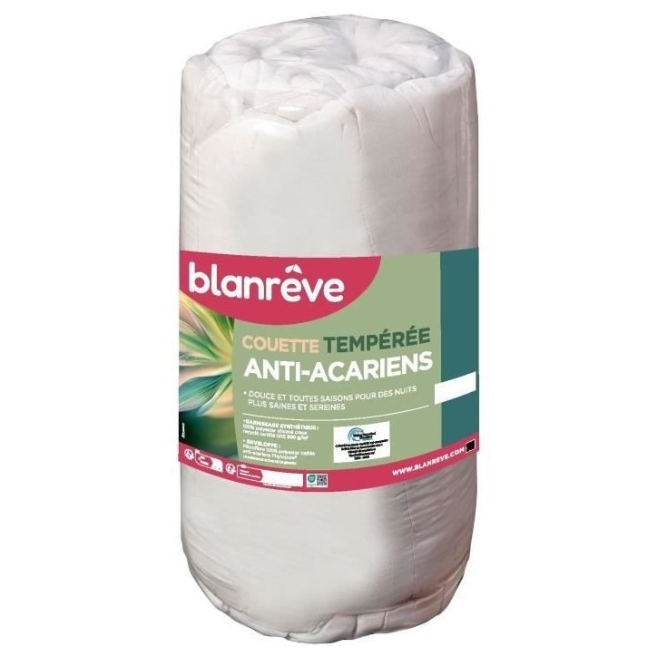Couette tempérée anti-acariens - 300 gr/m² - BLANREVE - 200 x 200 cm - Blanc Couette tempérée anti-acariens - 300 gr/m² - BLANREVE - 200 x 200 cm - Blanc